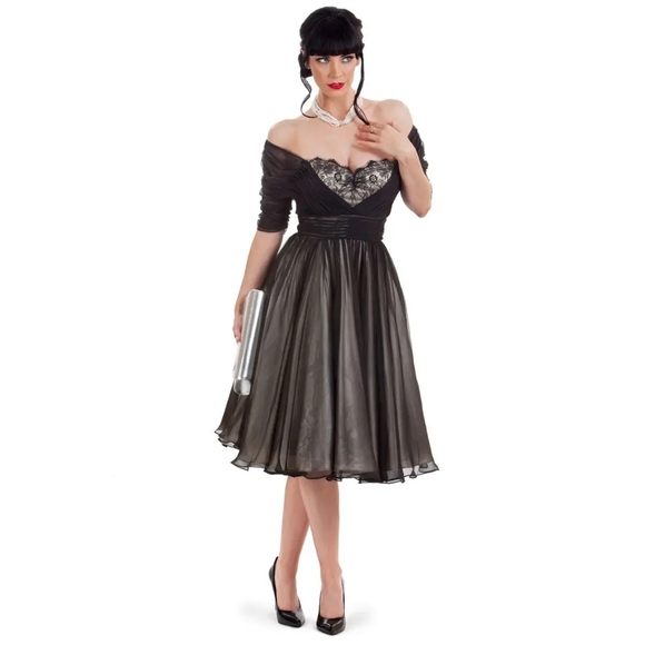Retro Pin-up Fit & Flare Black Dress - Picture 2 of 6